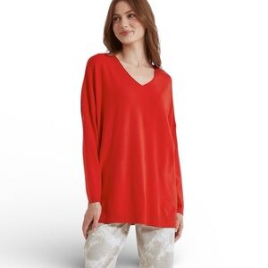Eileen Fisher Vibrant Orange V-Neck Tunic Sweater